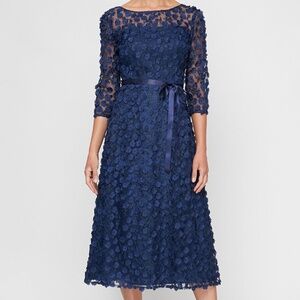 alexevenings.com Regular - 3-D Flower Party Dress with Illusion Neckline and Sle